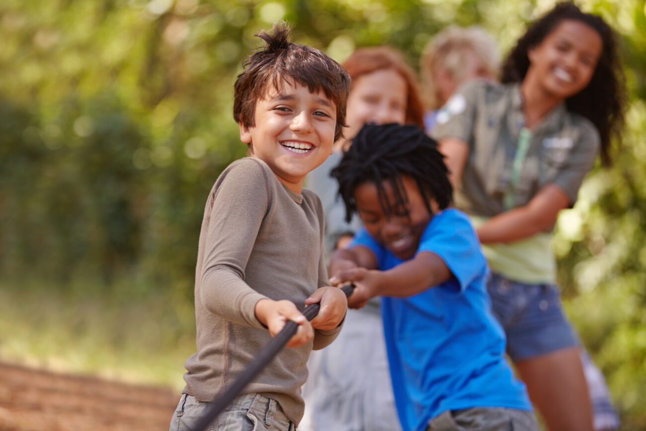 A classroom with children engaged in a hands-on project.