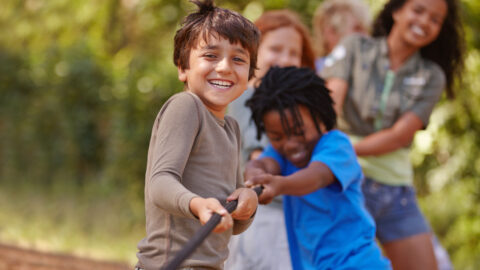 A classroom with children engaged in a hands-on project.